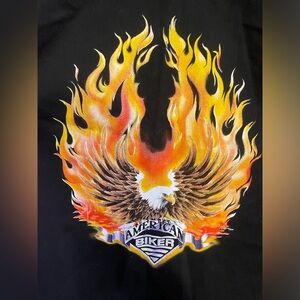American Biker Denim Shirt Vest Mens Button Up Cut Off Sleeve Eagle Flames XL